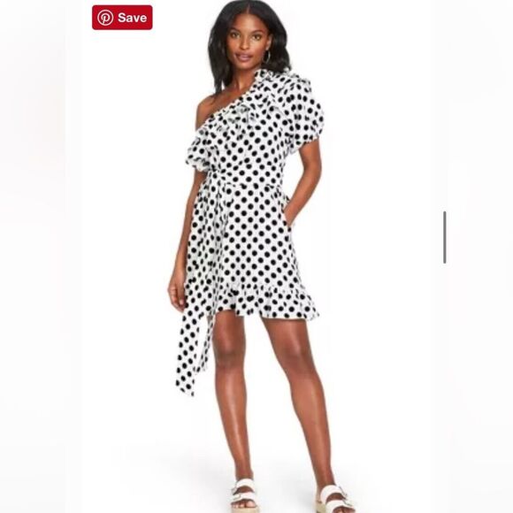 Lisa Marie Fernandez for Target One Shoulder Polka Dot Ruffle Hem Dress L - Picture 1 of 7